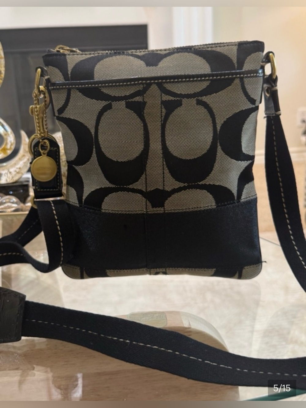 Coach Black and Beige Signature Crossbody
